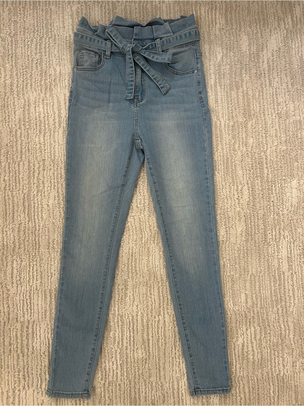 SHEIN Light Blue Waist Tie Jeggings
